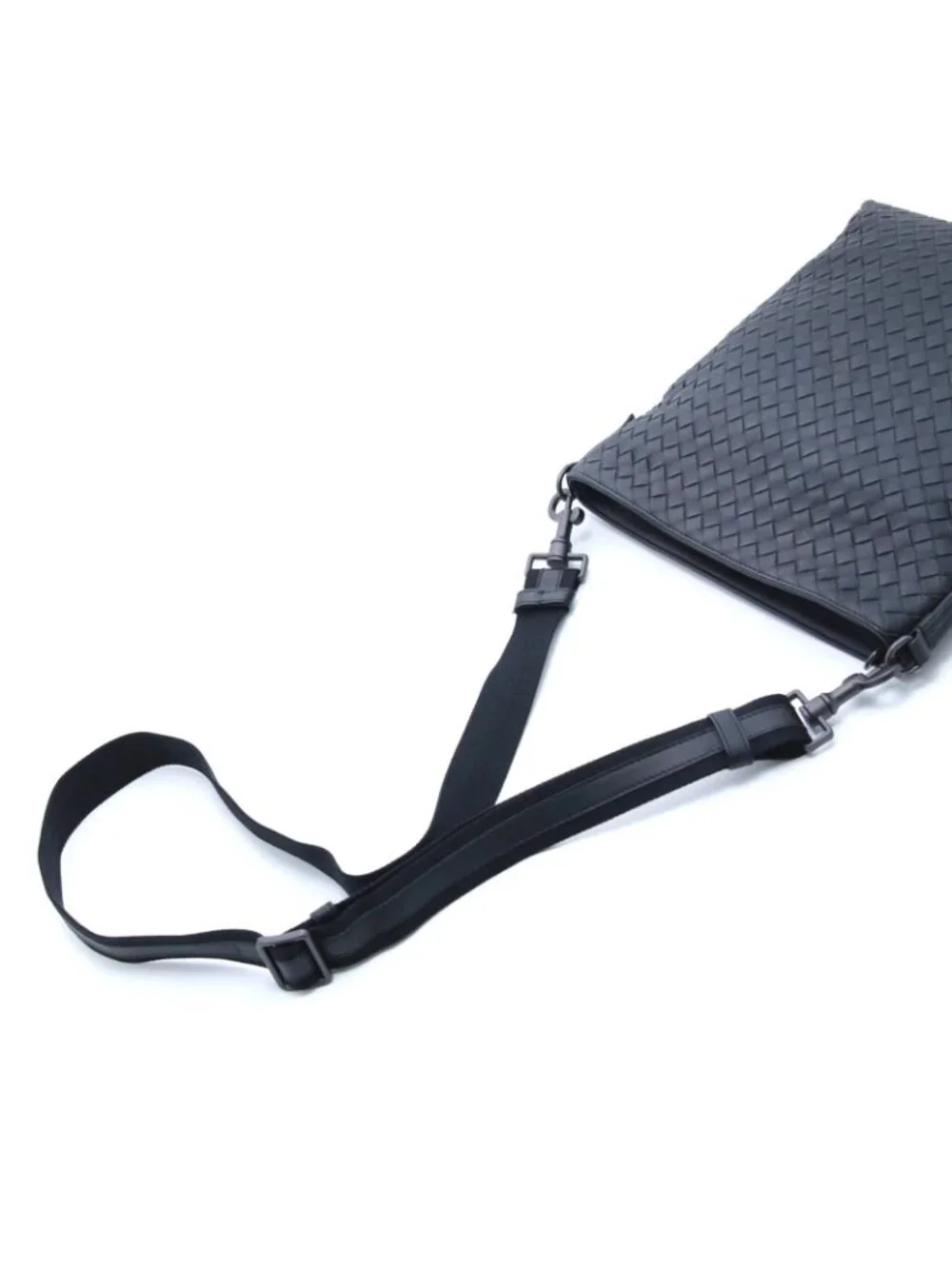 Bottega Veneta Intrecciato Shoulder Bag Black Leather